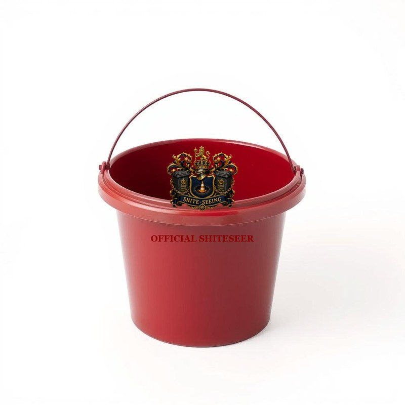 Official Shiteseer Bucket — dark red bucket with Shiteseeing logo