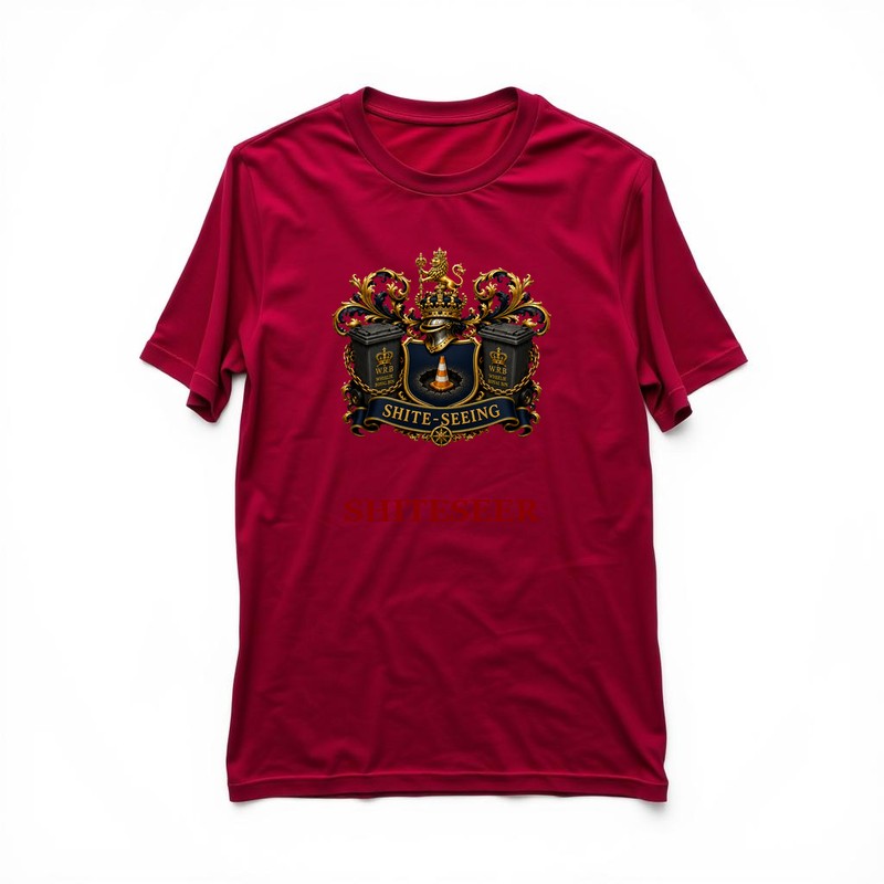 Shiteseer T-Shirt — dark red t-shirt with Shiteseeing logo